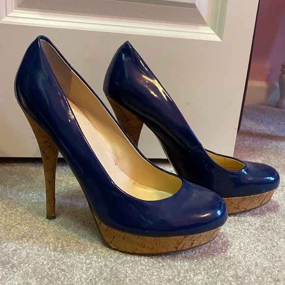 Guess Shoes - Guess Karise Blue Leather Cork Platform Pumps 8.5